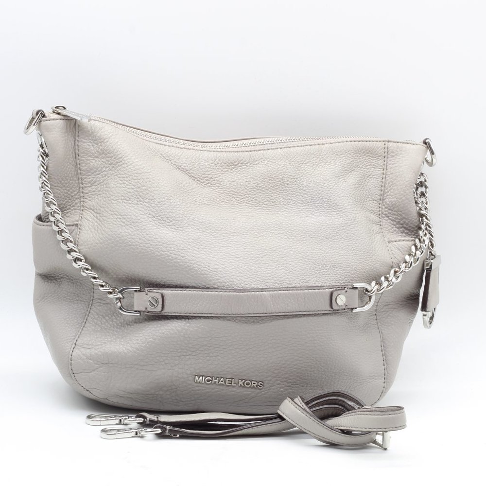 Michael Kors Chandler Large Convertible Leather Shoulder Bag in Pearl Gray